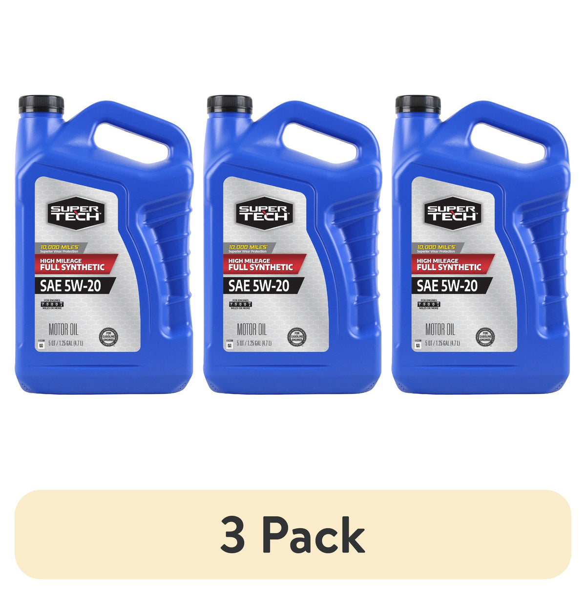 (2 pack) Super Tech High Mileage Full Synthetic SAE 5W-20 Motor Oil, 5 Quarts