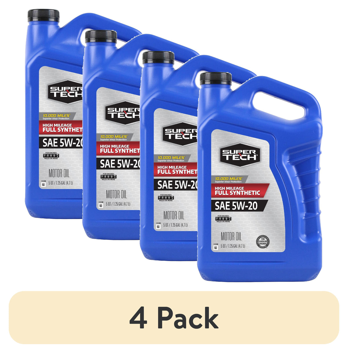 (2 pack) Super Tech High Mileage Full Synthetic SAE 5W-20 Motor Oil, 5 Quarts
