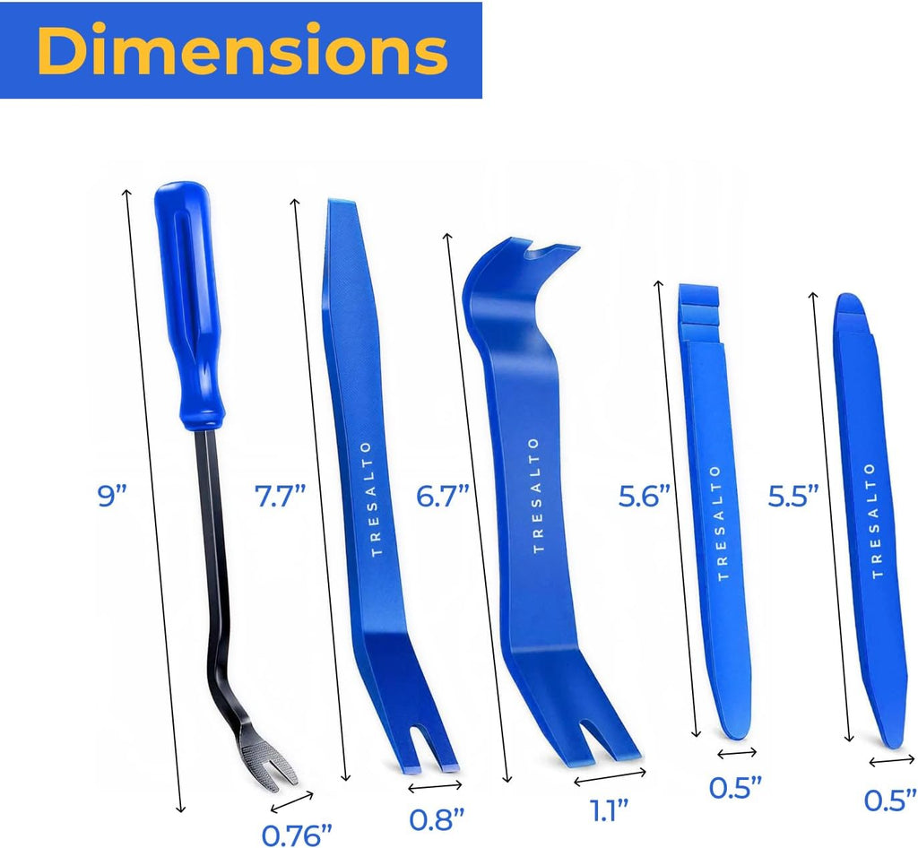 Auto Trim Removal Tool Kit - 5 Piece set for Dash, Door Panel, Clip Remover - Scratch-Resist Nylon Pry Tools for Interior Car Trims Work - Panel Prying Tools Included - Blue