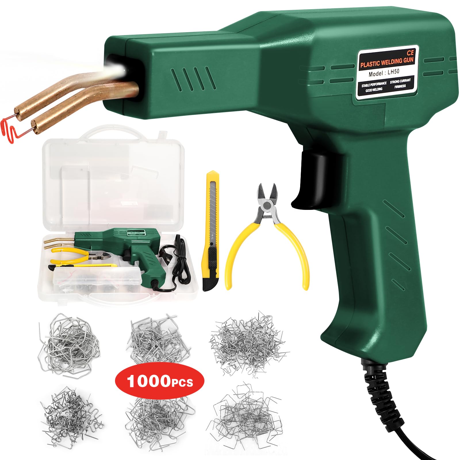 ATOLS Upgraded Plastic Welder, 1000PCS Staples, Pure Copper Transformer, Rapid Heating, Plastic Welding Kit, Hot Stapler Kit, Plastic Welder Gun Kit, Car Bumper Repair Kit, Plastic Repair Kit(Red)