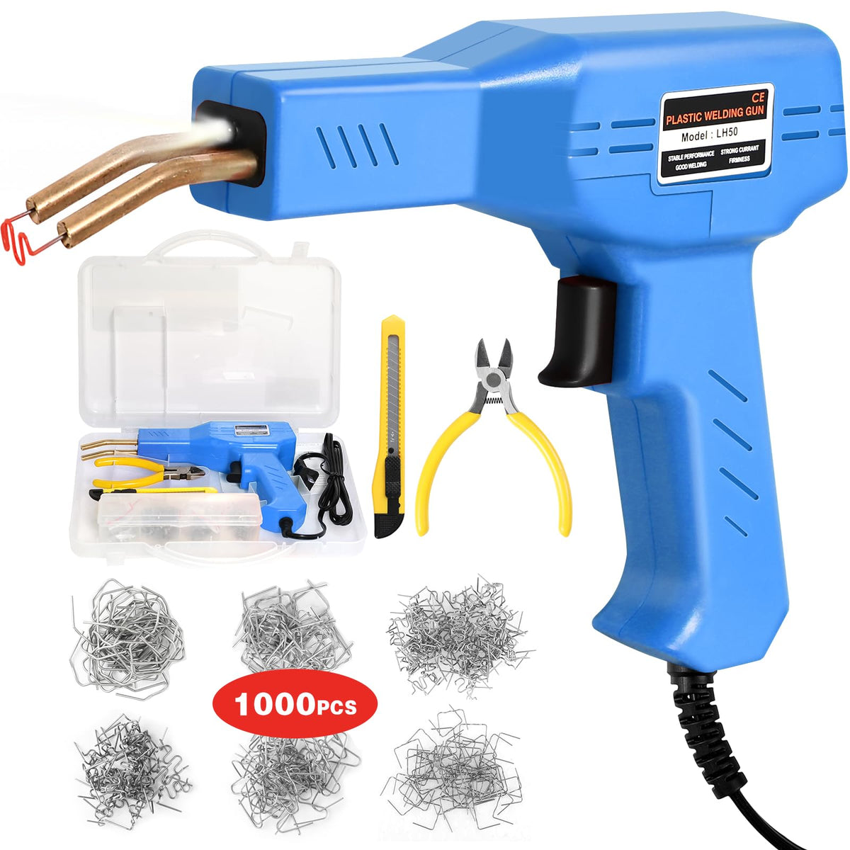 ATOLS Upgraded Plastic Welder, 1000PCS Staples, Pure Copper Transformer, Rapid Heating, Plastic Welding Kit, Hot Stapler Kit, Plastic Welder Gun Kit, Car Bumper Repair Kit, Plastic Repair Kit(Red)