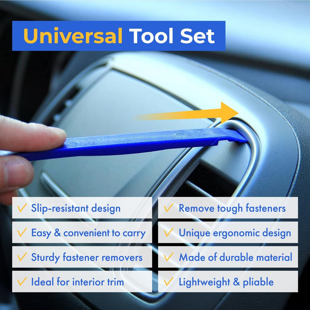 Auto Trim Removal Tool Kit - 5 Piece set for Dash, Door Panel, Clip Remover - Scratch-Resist Nylon Pry Tools for Interior Car Trims Work - Panel Prying Tools Included - Blue