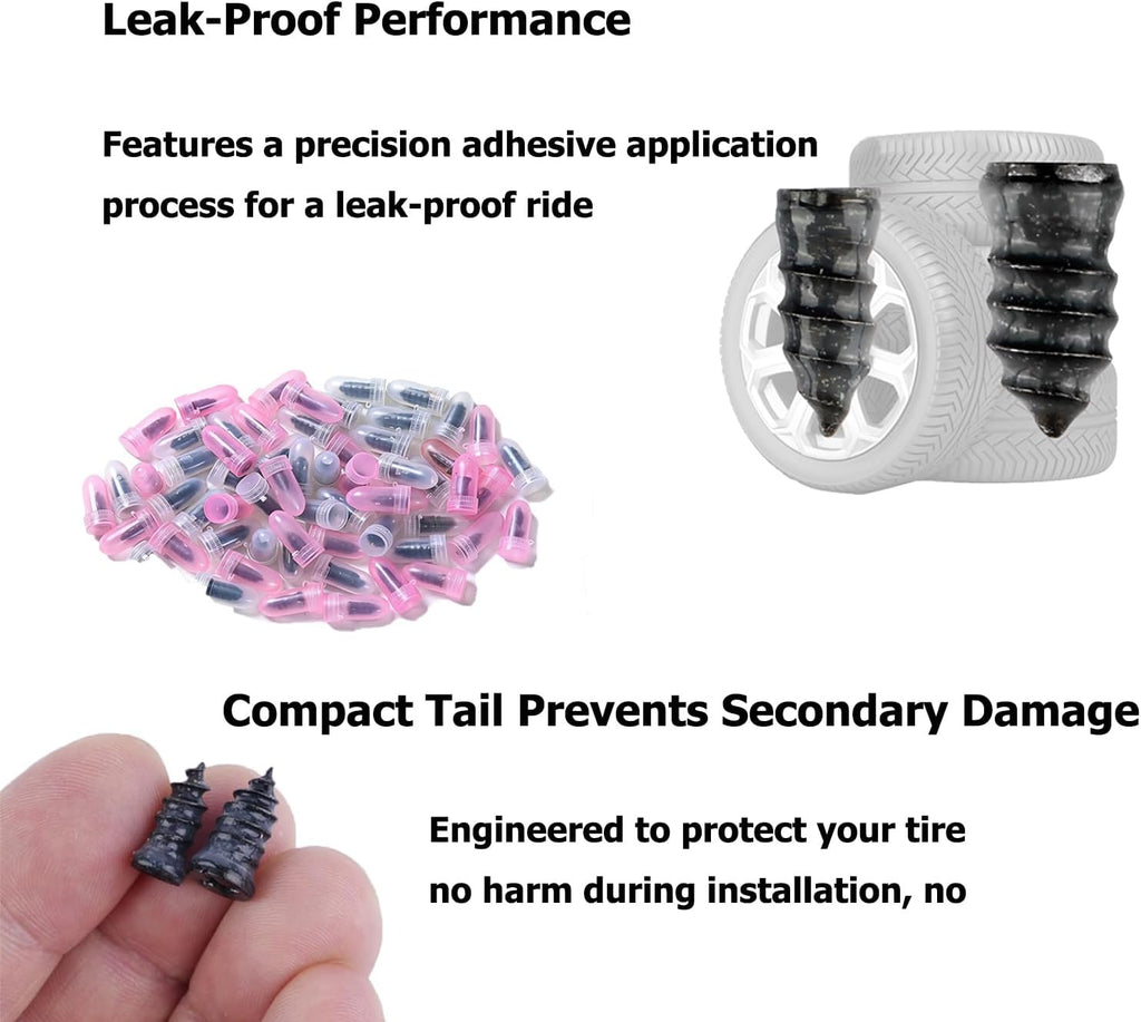Tire Repair Rubber Kit–Screw in Tire Plugs Heavy Duty, Vacuum Spiral Screws, No Jack Flat Tire Tool for Car/Truck/SUV/Motorcycle/Tractor/ATV/Bicycle – Universal Plugs with Box, 2 Sizes (20)