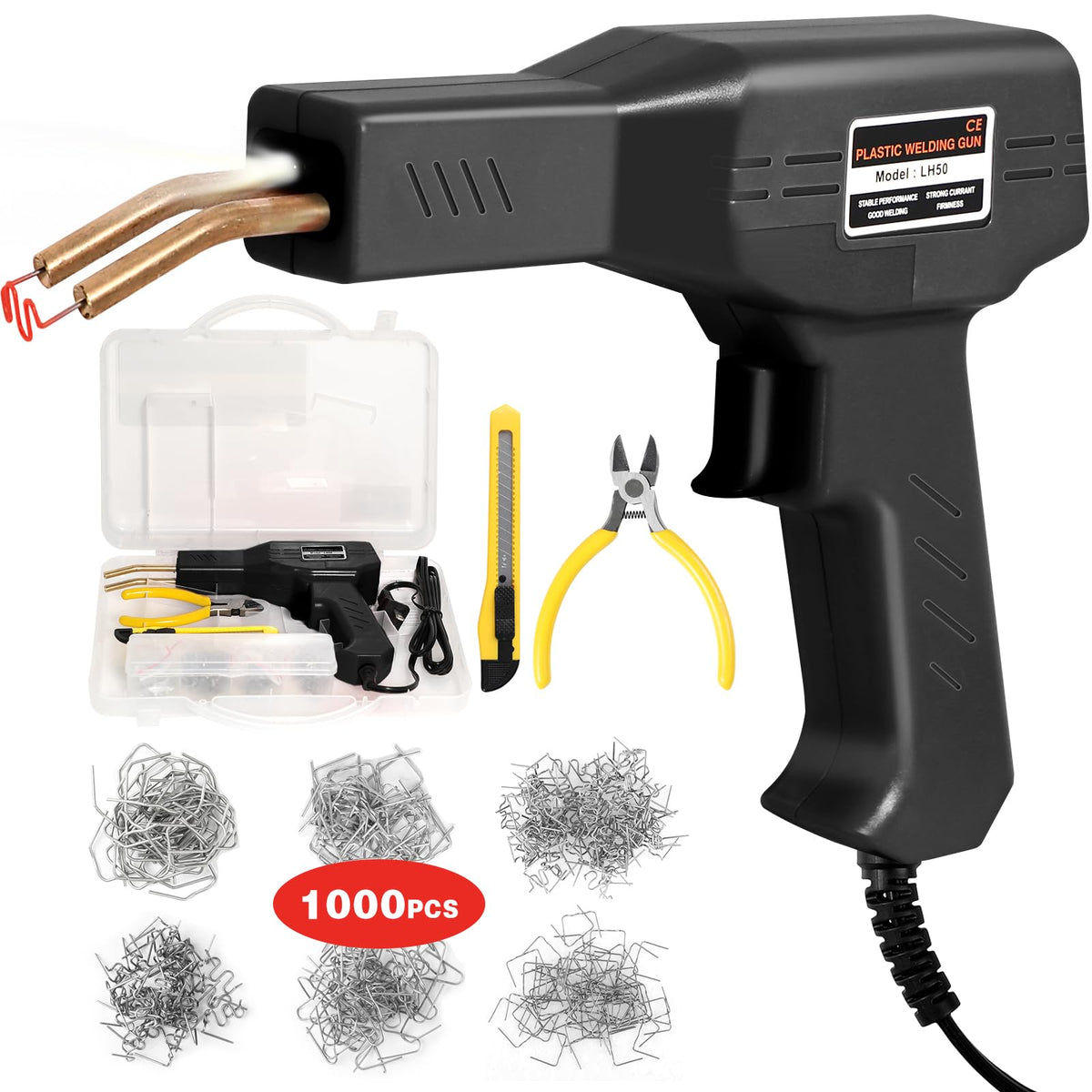 ATOLS Upgraded Plastic Welder, 1000PCS Staples, Pure Copper Transformer, Rapid Heating, Plastic Welding Kit, Hot Stapler Kit, Plastic Welder Gun Kit, Car Bumper Repair Kit, Plastic Repair Kit(Red)