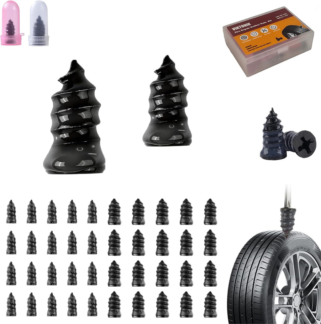 Tire Repair Rubber Kit–Screw in Tire Plugs Heavy Duty, Vacuum Spiral Screws, No Jack Flat Tire Tool for Car/Truck/SUV/Motorcycle/Tractor/ATV/Bicycle – Universal Plugs with Box, 2 Sizes (20)