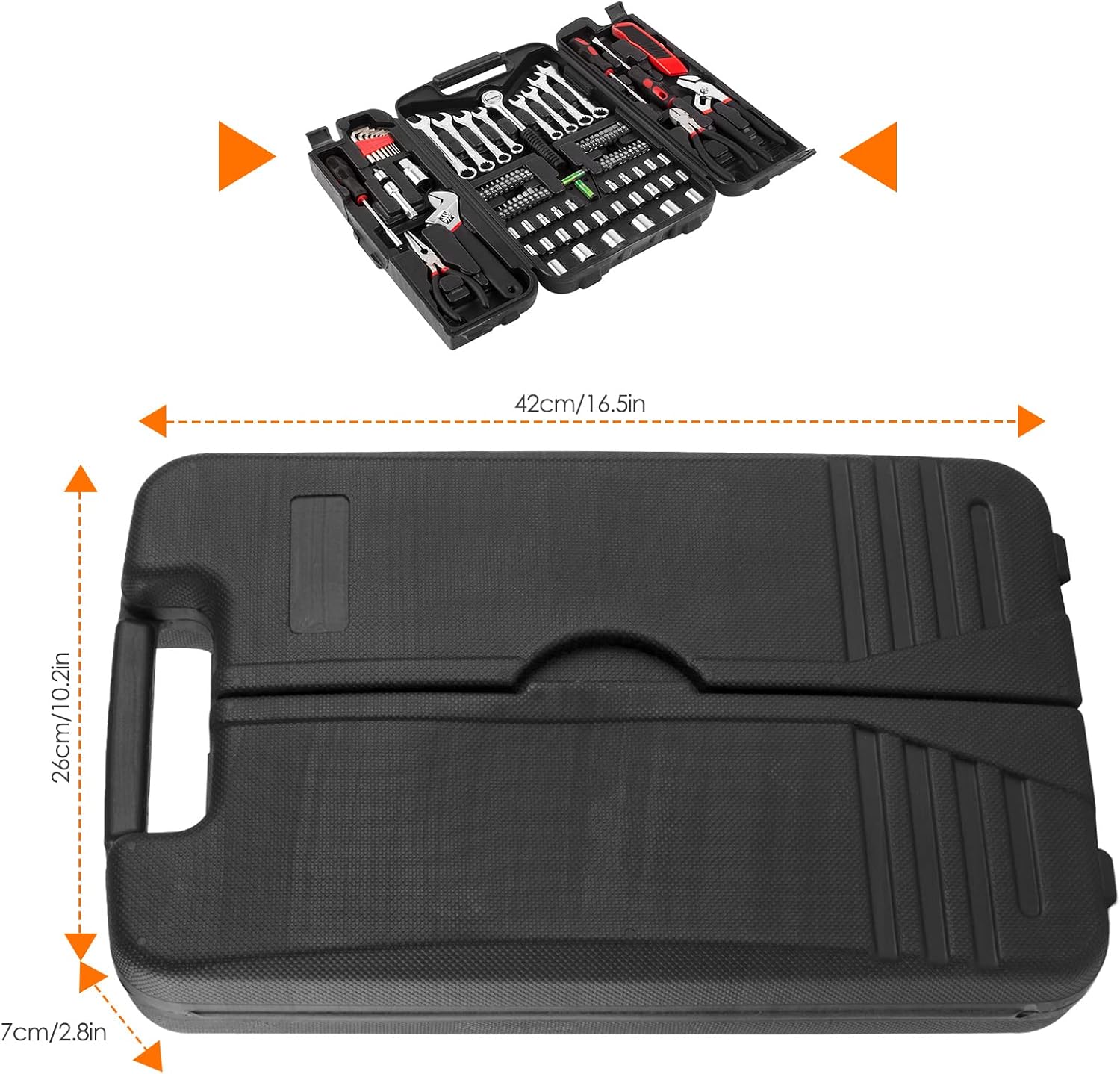 TLGREEN 95-Piece Car Tool Kit with Storage Case, Red | Marine Tool Kit with Wrench, Pliers, Sockets And Bits; Organized Repairs for Boats, Vehicles And Household Maintenance