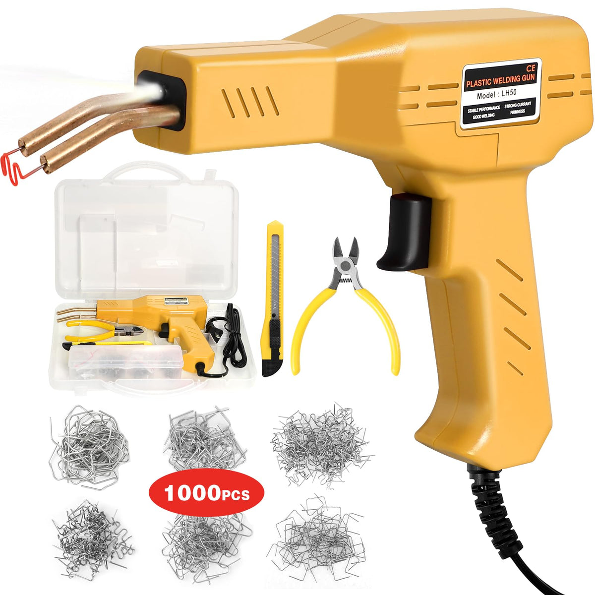 ATOLS Upgraded Plastic Welder, 1000PCS Staples, Pure Copper Transformer, Rapid Heating, Plastic Welding Kit, Hot Stapler Kit, Plastic Welder Gun Kit, Car Bumper Repair Kit, Plastic Repair Kit(Red)