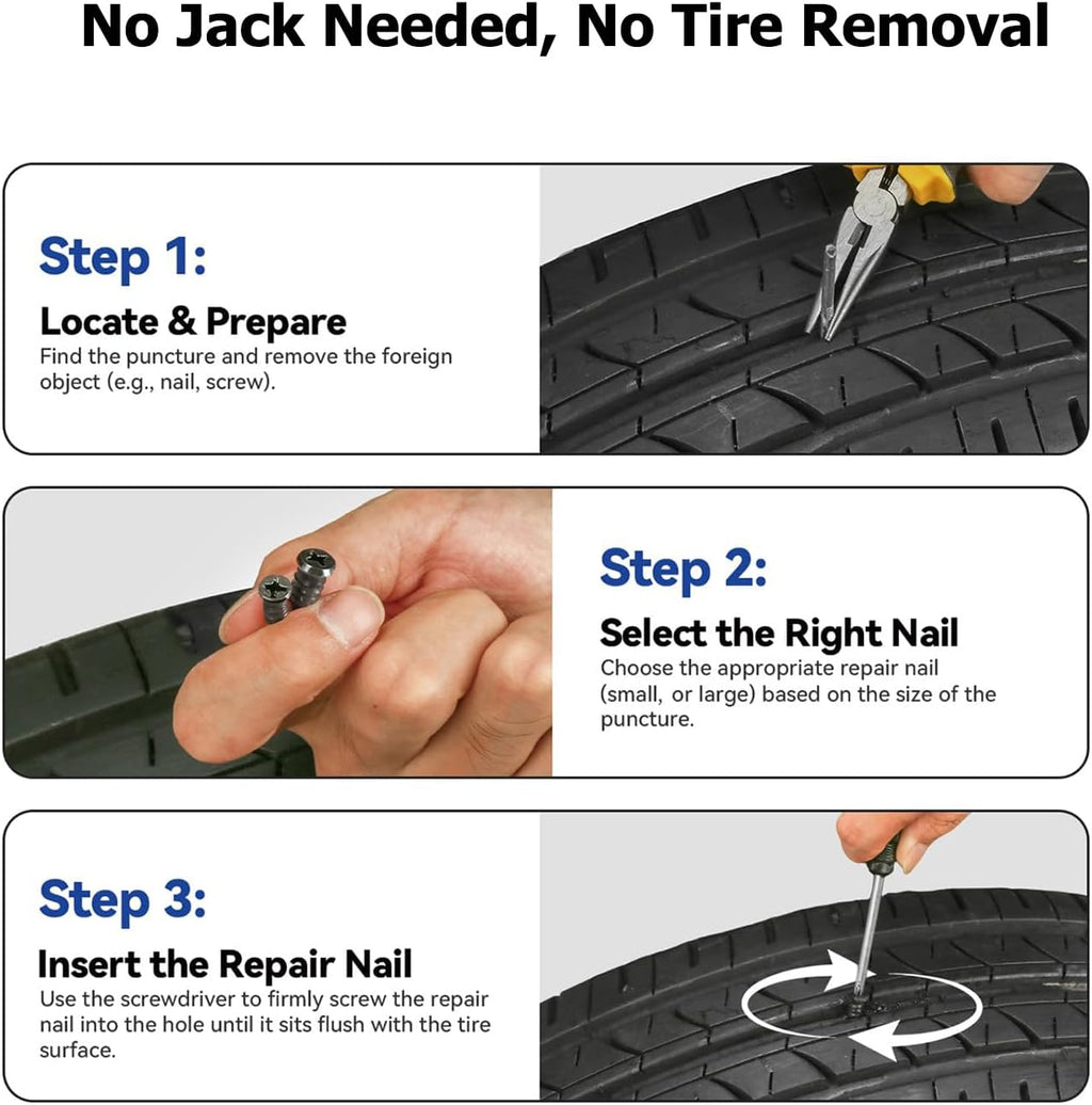 Tire Repair Rubber Kit–Screw in Tire Plugs Heavy Duty, Vacuum Spiral Screws, No Jack Flat Tire Tool for Car/Truck/SUV/Motorcycle/Tractor/ATV/Bicycle – Universal Plugs with Box, 2 Sizes (20)