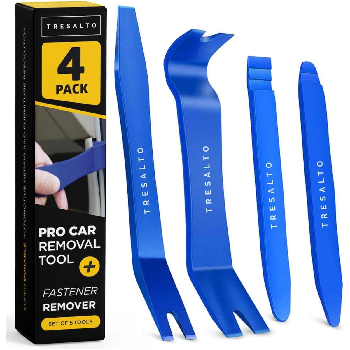 Auto Trim Removal Tool Kit - 5 Piece set for Dash, Door Panel, Clip Remover - Scratch-Resist Nylon Pry Tools for Interior Car Trims Work - Panel Prying Tools Included - Blue