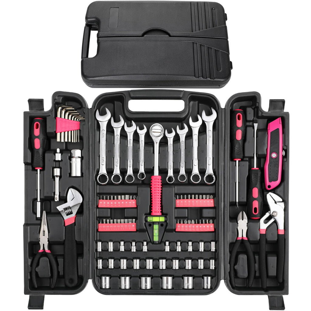 TLGREEN 95-Piece Car Tool Kit with Storage Case, Red | Marine Tool Kit with Wrench, Pliers, Sockets And Bits; Organized Repairs for Boats, Vehicles And Household Maintenance
