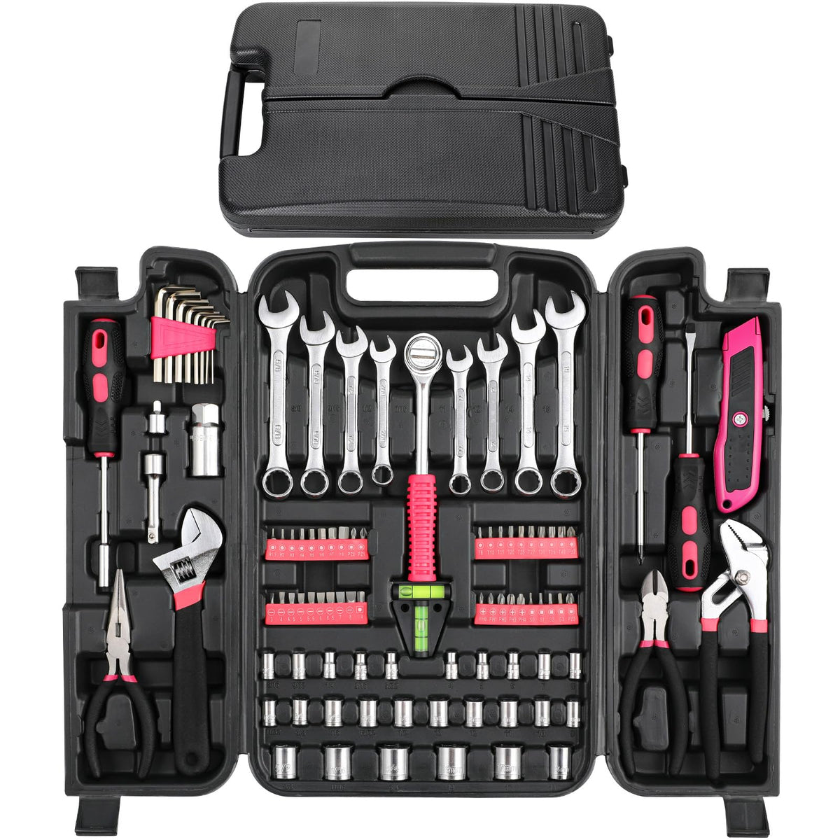 TLGREEN 95-Piece Car Tool Kit with Storage Case, Red | Marine Tool Kit with Wrench, Pliers, Sockets And Bits; Organized Repairs for Boats, Vehicles And Household Maintenance